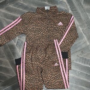 Adidas Brown Leopard Print Tracksuit with Pink Accents
